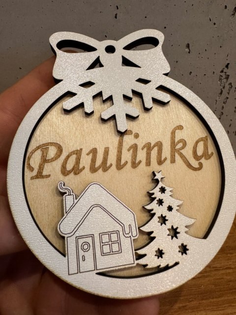 Bombka z Twoim imieniem Imię Boże Narodzenie sklejka + biały hdf