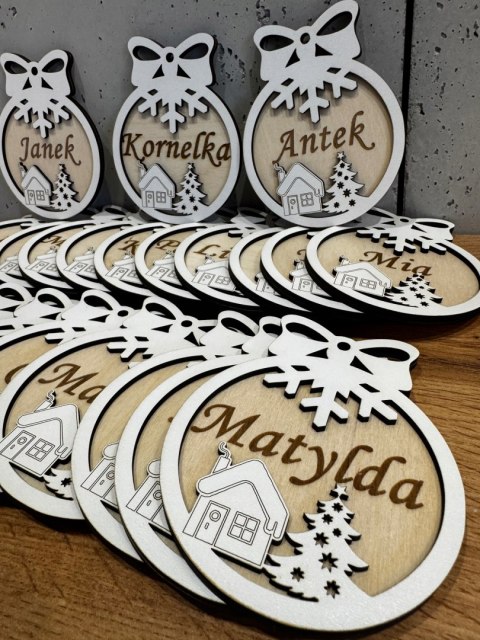 Bombka z Twoim imieniem Imię Boże Narodzenie sklejka + biały hdf