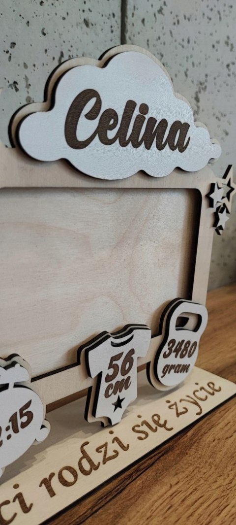 Ramka na zdjęcie Chrzest Metryczka + Grawer - DUŻA 39cmx28cm