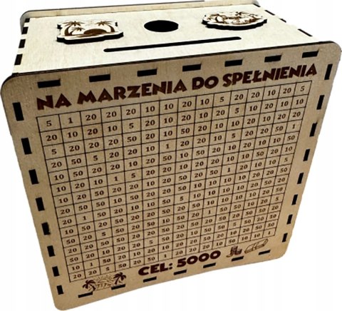 Skarbonka na prezent Cel 5000 zł ! NA MARZENIA DO SPEŁNIENIA sklejka