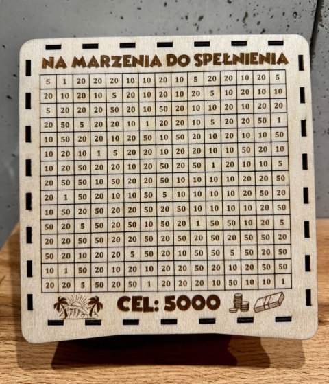 Skarbonka na prezent Cel 5000 zł ! NA MARZENIA DO SPEŁNIENIA sklejka