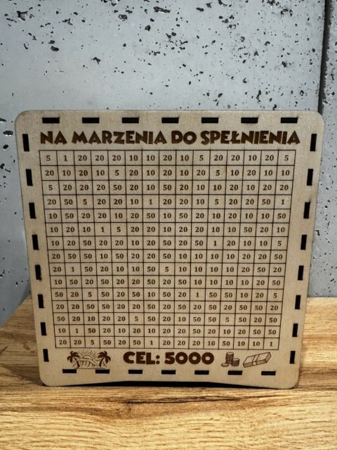 Skarbonka na prezent Cel 5000 zł ! NA MARZENIA DO SPEŁNIENIA sklejka