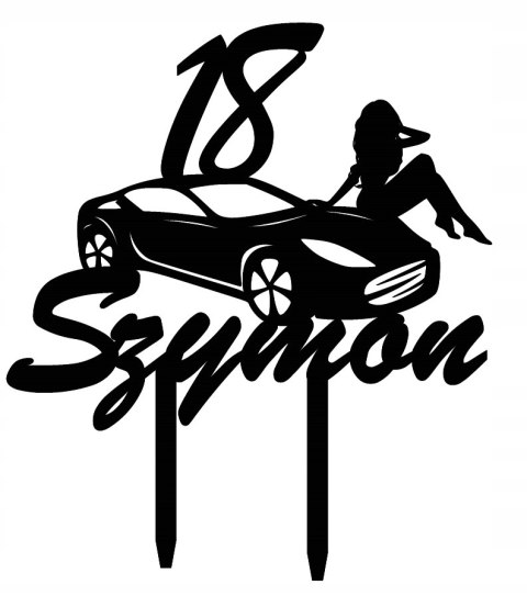 Topper Toper na urodziny 18,30,40 itd.Twoje imię+Samochód+Kobieta